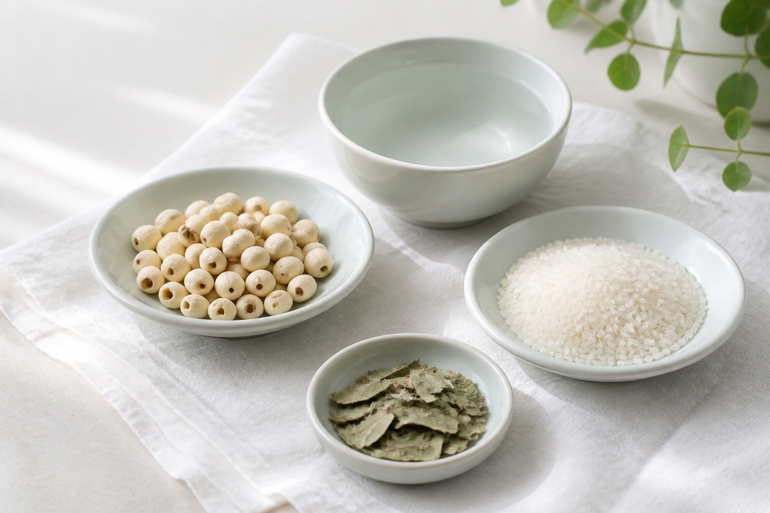 莲子荷叶粥食材