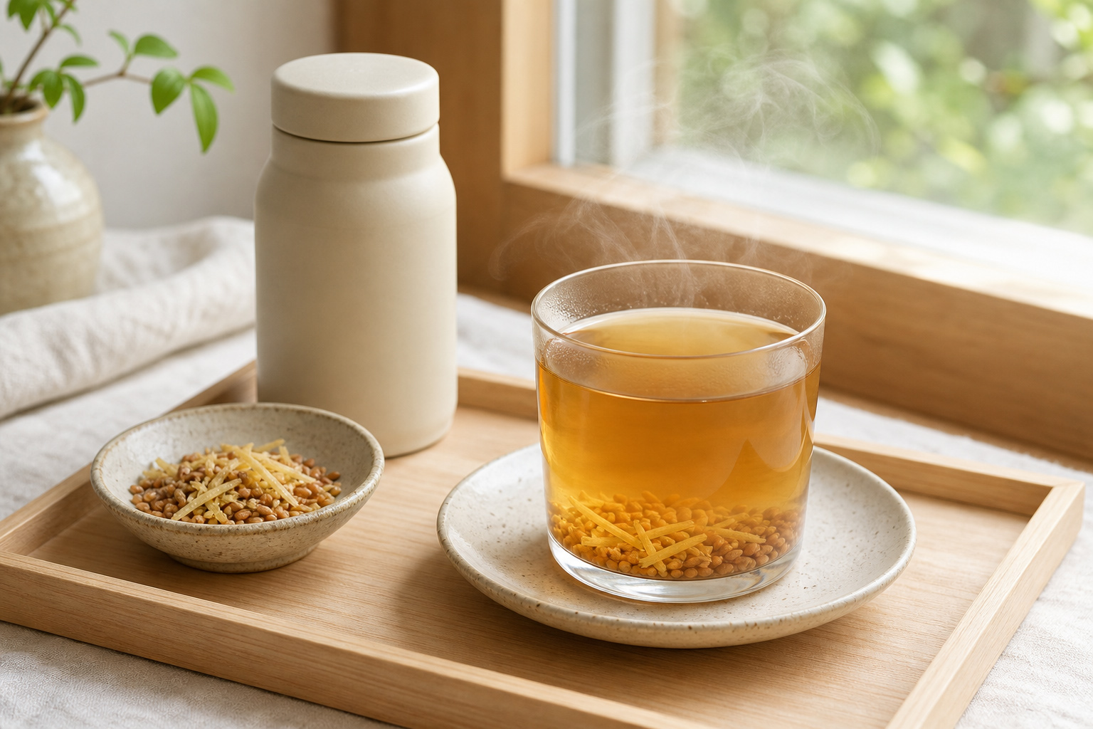 冲泡好的姜丝炒米茶