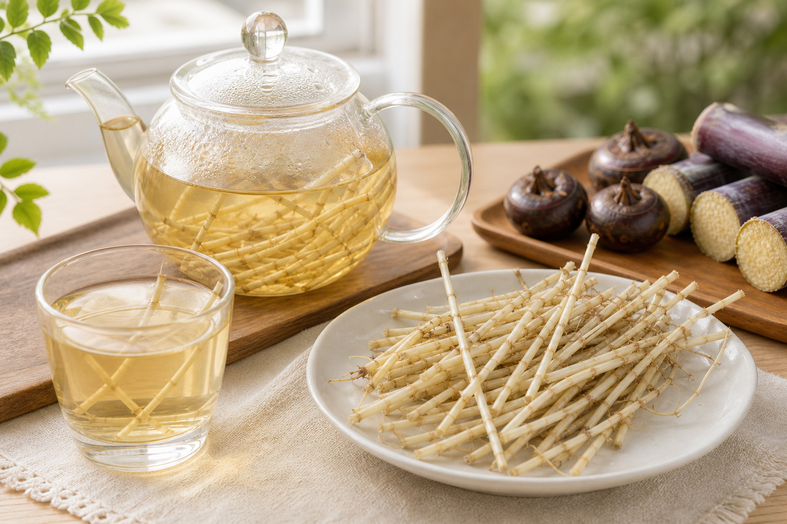 杯中的白茅根小甜水