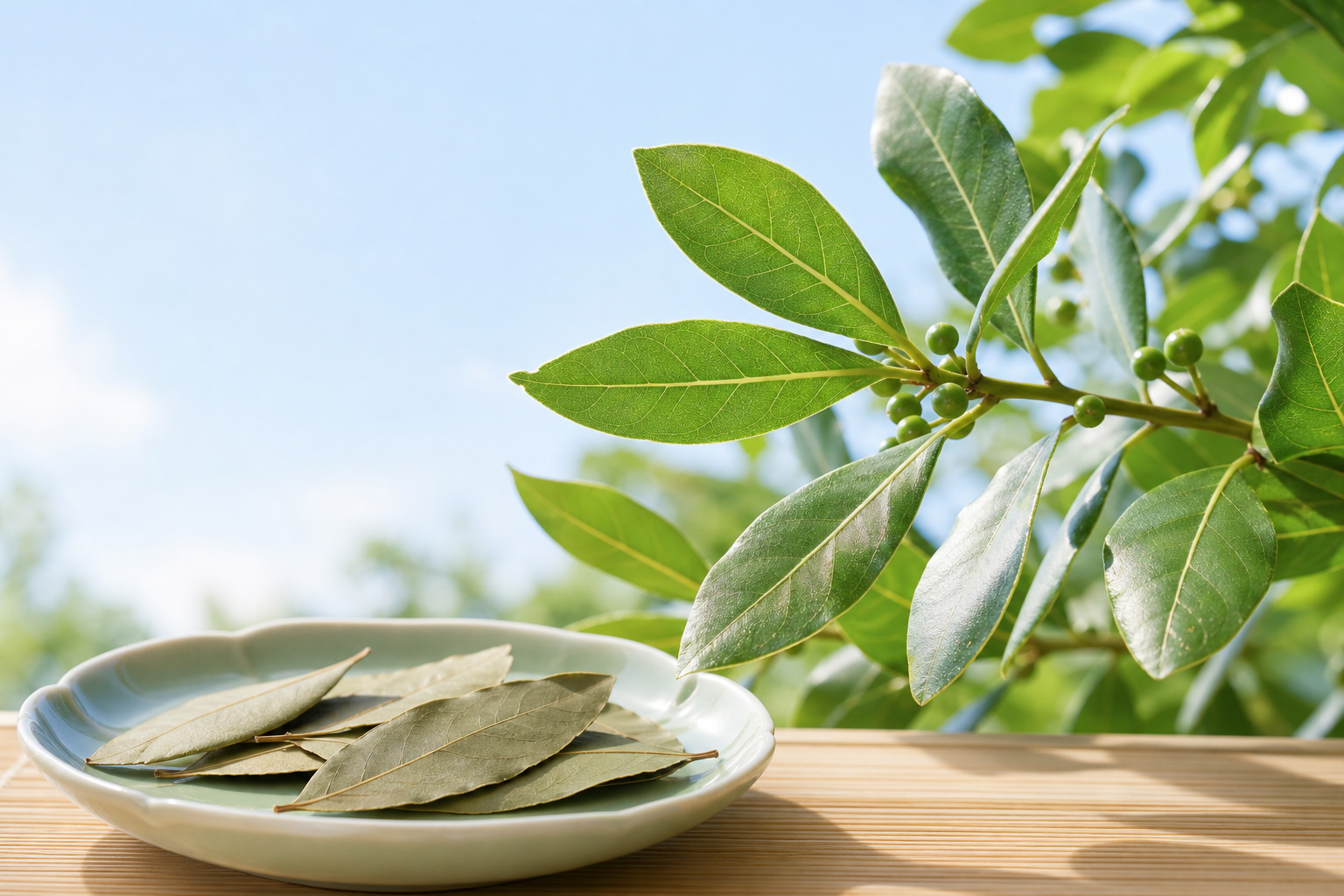 月桂树鲜叶和干香叶