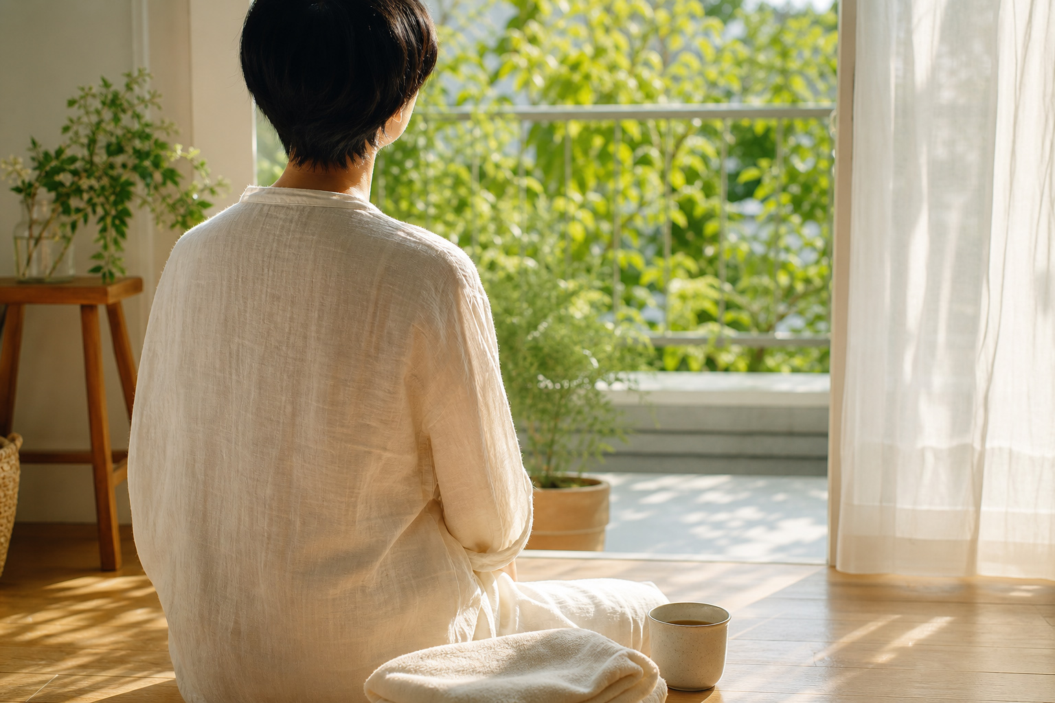 晨光中晒背养阳